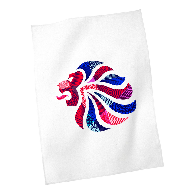 Team GB Abstract Lion White Tea Towel