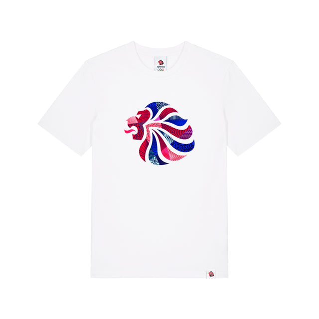 Team GB Abstract Lion Kid's Printed White T-Shirt