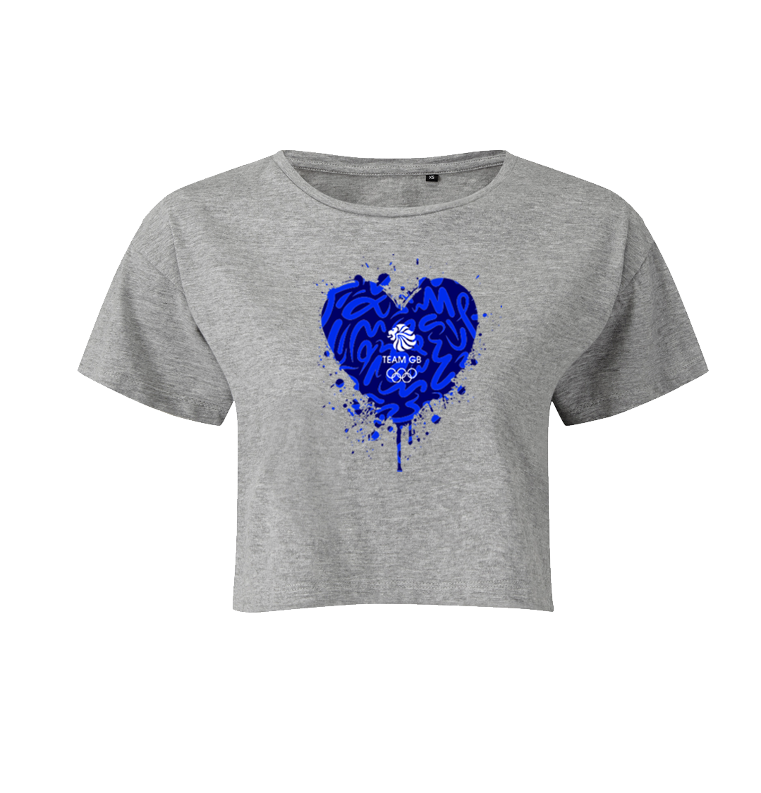 Team GB Heart Graffiti Cropped T-Shirt Grey