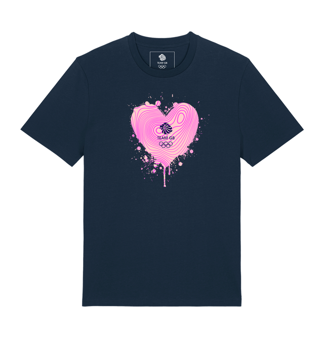 Team GB Girls Heart Graffiti Print T-Shirt Navy