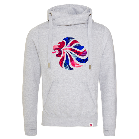 Team GB Abstract Lion Cross Neck Hoodie Grey