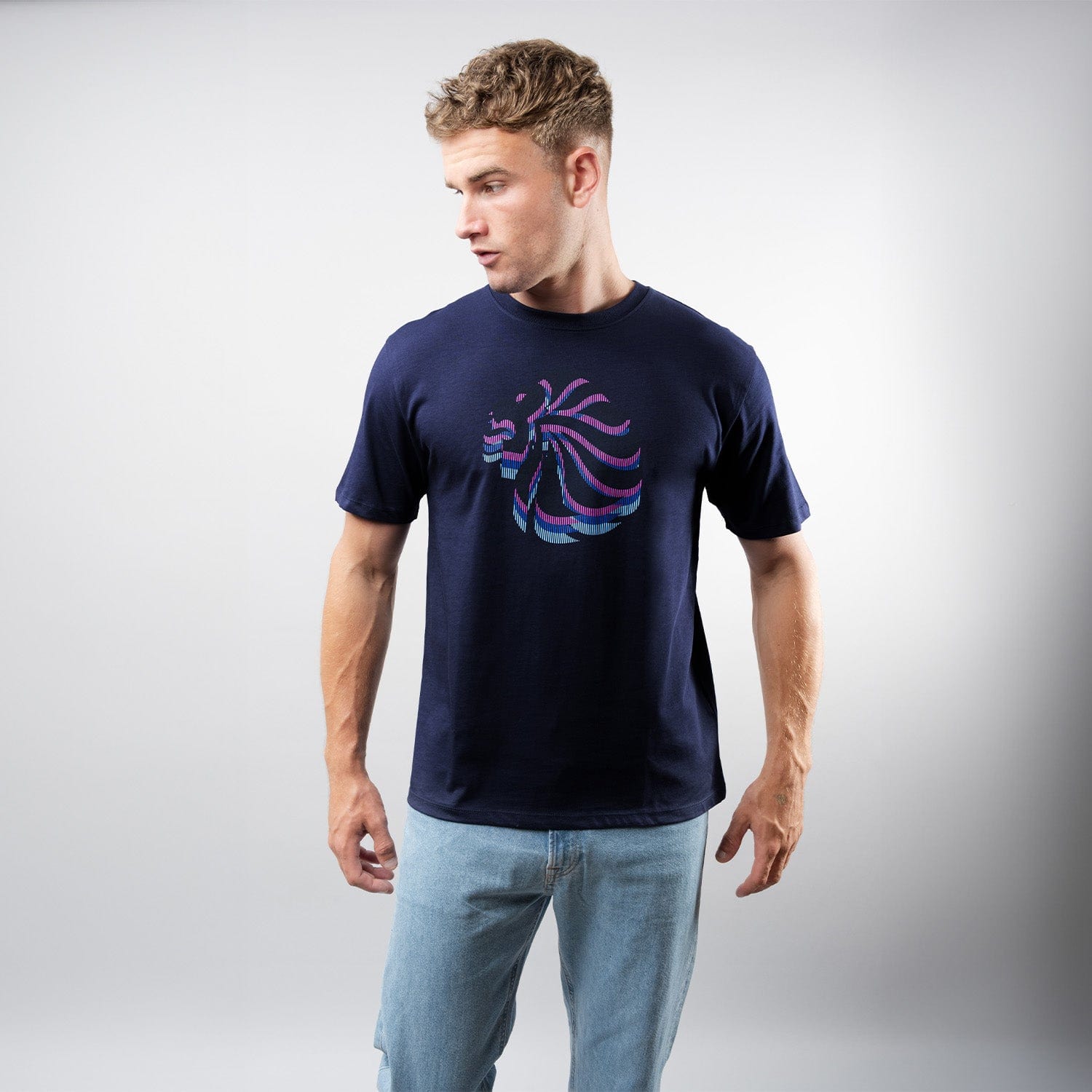Team GB T-Shirt Adult Team GB Stacked Large Lion Graphic T-Shirt  - Navy
