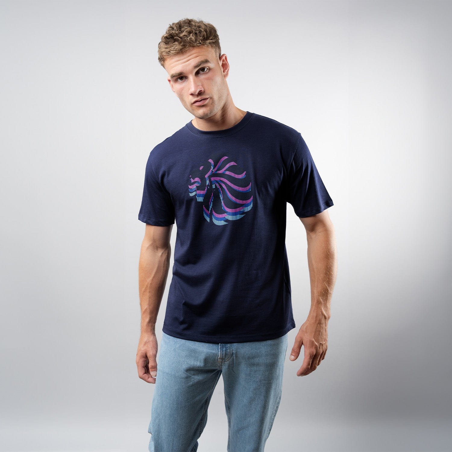 Adult Team GB Stacked Large Lion Graphic T-Shirt - Navy