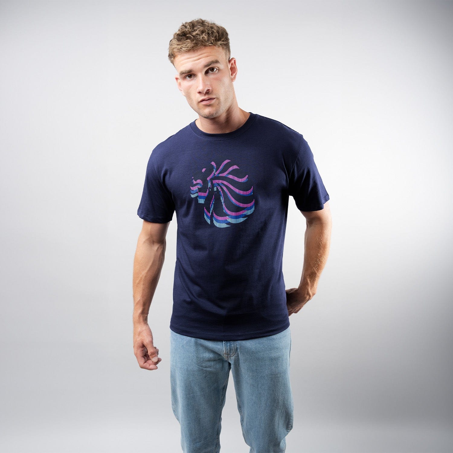 Adult Team GB Stacked Large Lion Graphic T-Shirt - Navy