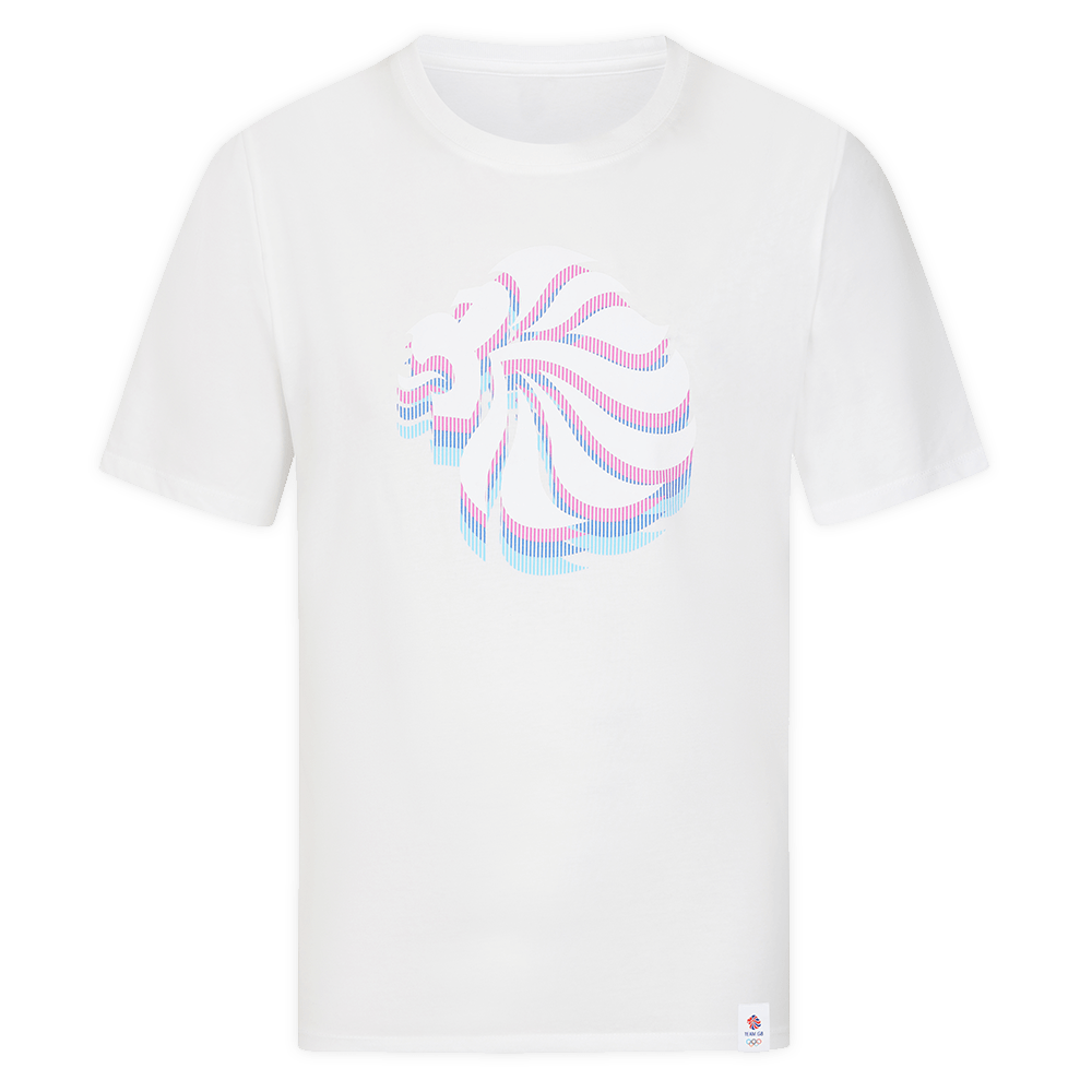 Team GB T-Shirt Adult Team GB Stacked Large Lion Graphic T-Shirt  - White