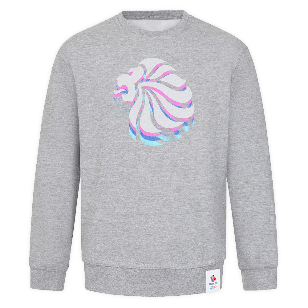Team GB Sweatshirt Adult Team GB Stacked Large Lion Sweat  - Grey