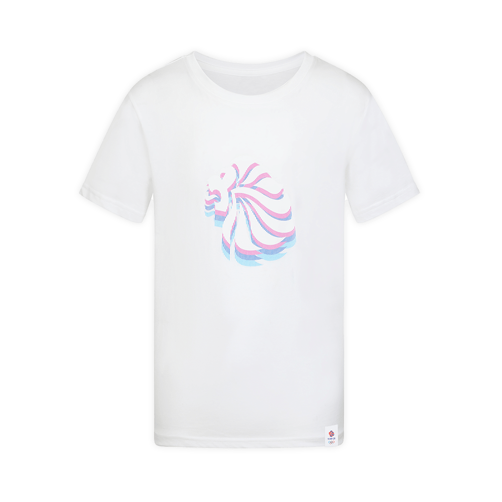 Team GB T-Shirt Junior Team GB Stacked Large Lion Graphic T-Shirt  - White