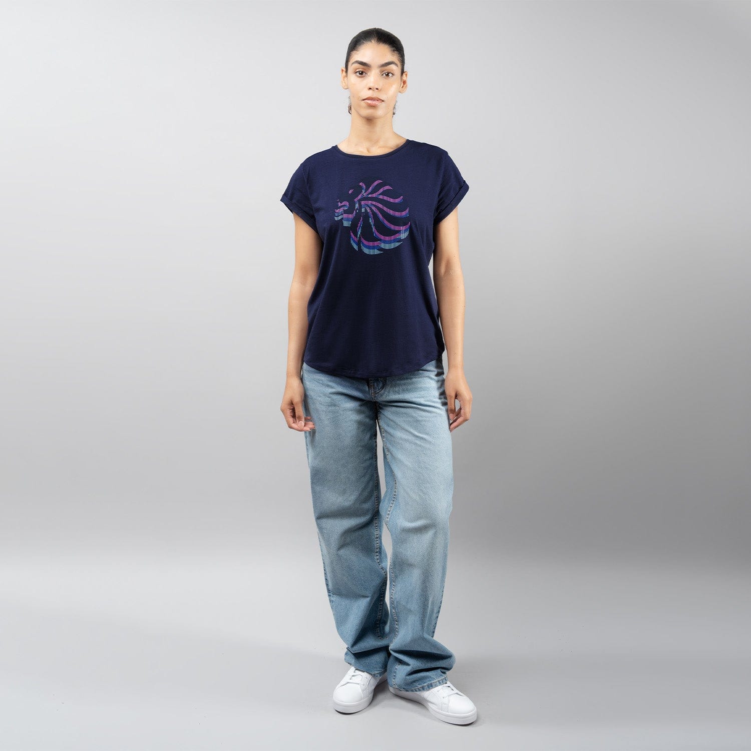 Team GB T-Shirt Women's Team GB Stacked Large Lion Graphic T-Shirt  - Navy