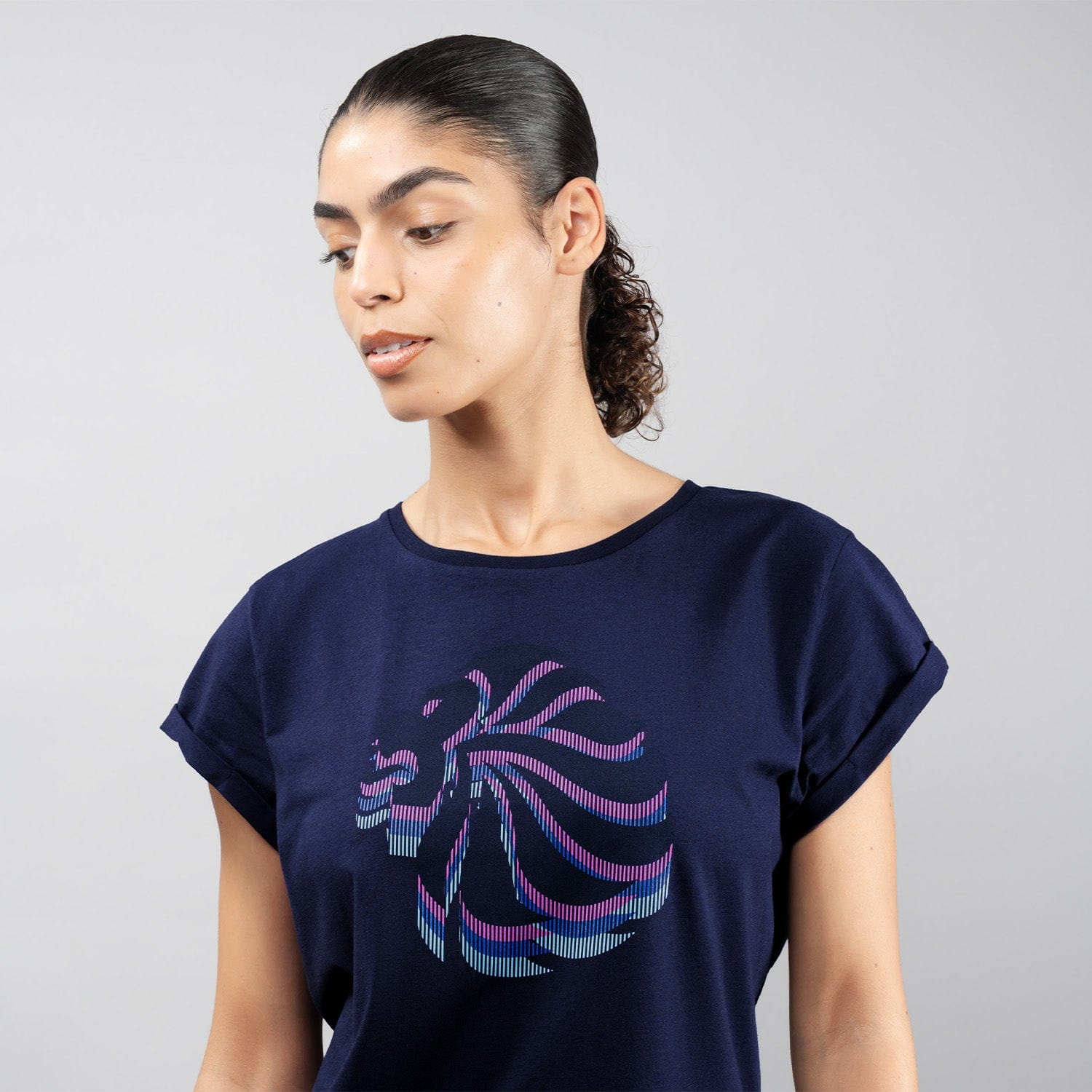 Team GB T-Shirt Women's Team GB Stacked Large Lion Graphic T-Shirt  - Navy