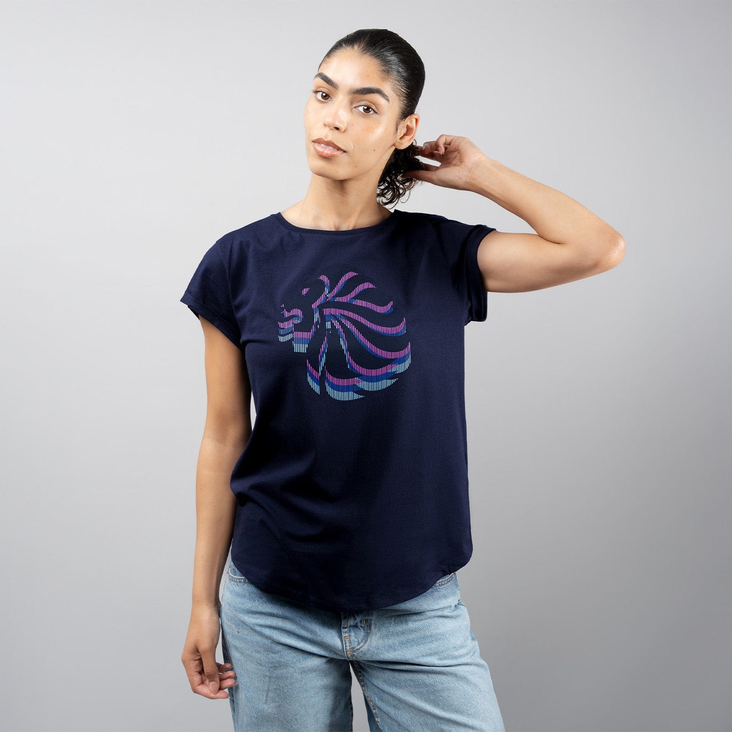 Team GB T-Shirt Women's Team GB Stacked Large Lion Graphic T-Shirt  - Navy