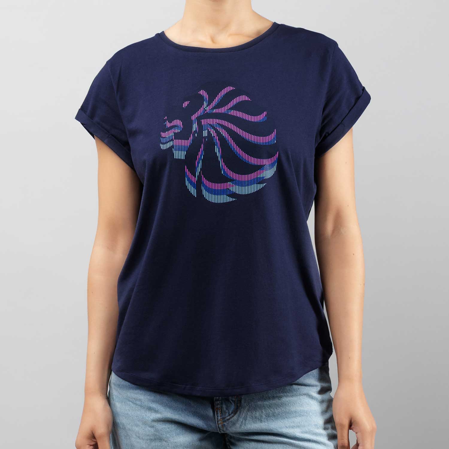 Team GB T-Shirt Women's Team GB Stacked Large Lion Graphic T-Shirt  - Navy