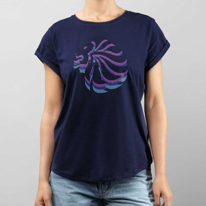 Team GB T-Shirt Women's Team GB Stacked Large Lion Graphic T-Shirt  - Navy