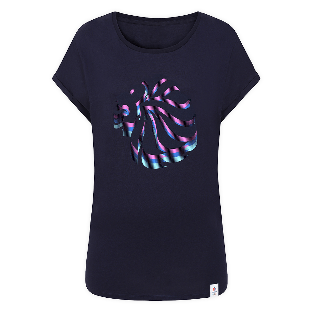 Team GB T-Shirt Women's Team GB Stacked Large Lion Graphic T-Shirt  - Navy