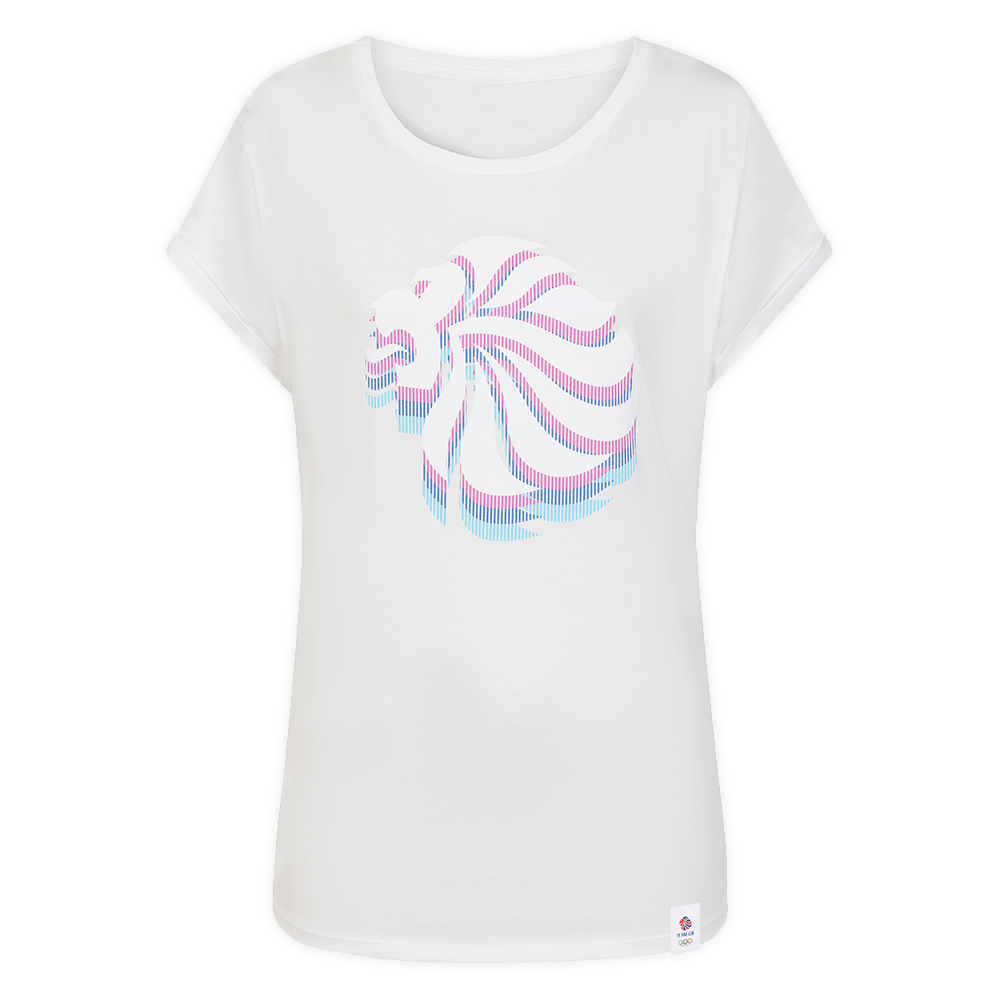 Team GB T-Shirt Women's Team GB Stacked Large Lion Graphic T-Shirt  - White