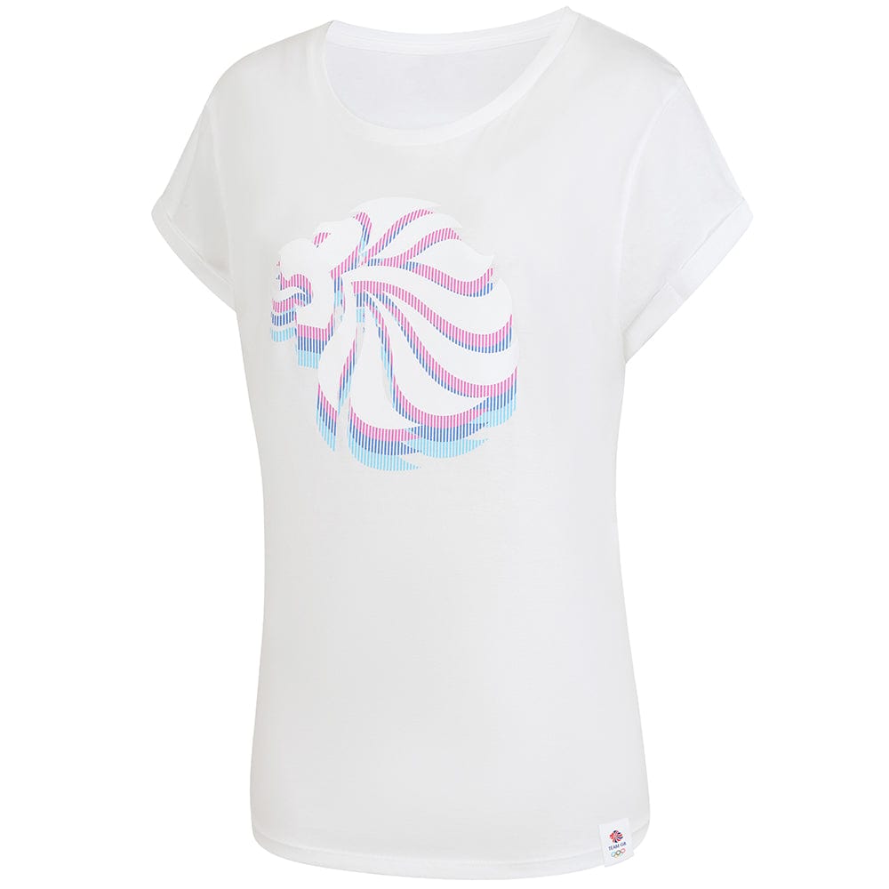 Team GB T-Shirt Women's Team GB Stacked Large Lion Graphic T-Shirt  - White