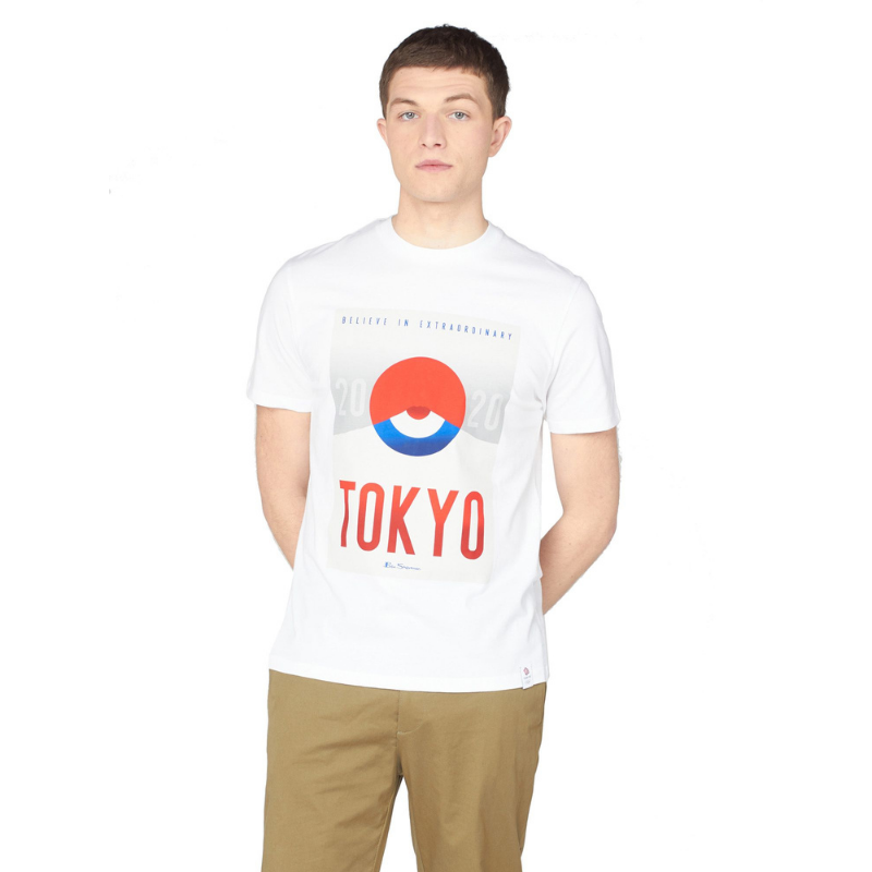 Ben Sherman Team GB Men's White Tokyo Art T-Shirt - Model